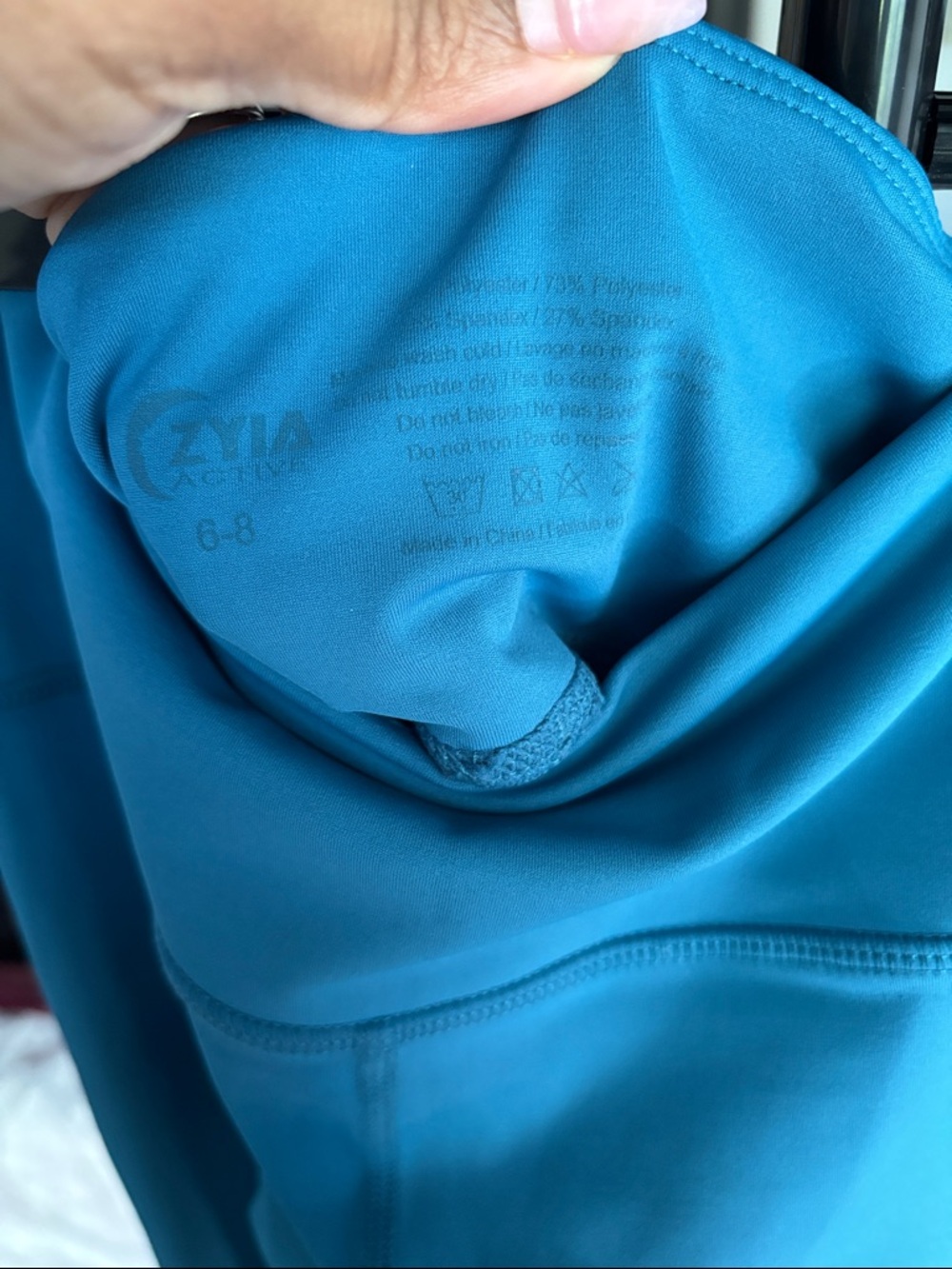 ZYIA Teal Leggings with Yellow Side Stripe - Picture 2 of 3